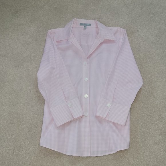 Foxcroft Women's Fitted Pink/White Checked Shirt NWOT Size 12 - Picture 2 of 13